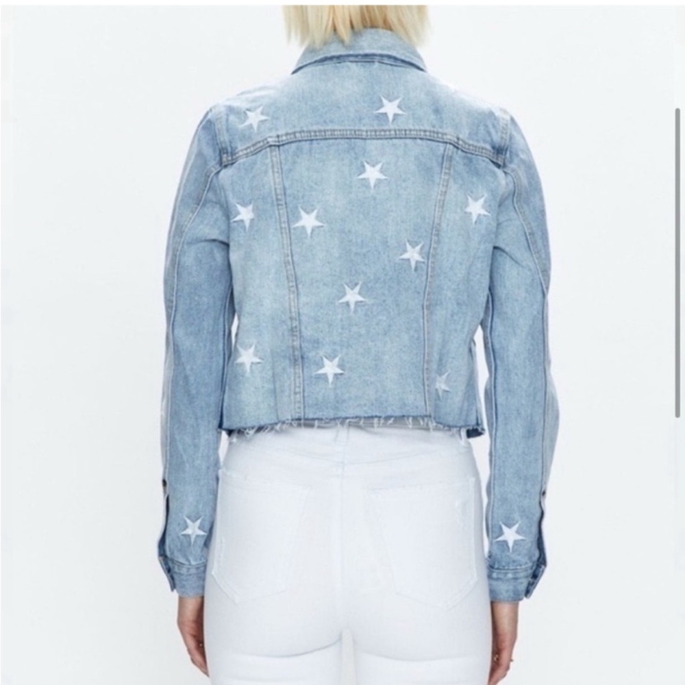 Pistola Brando Star Embroidery Cropped Denim Jacket Zodiac Wash - S - Picture 3 of 14